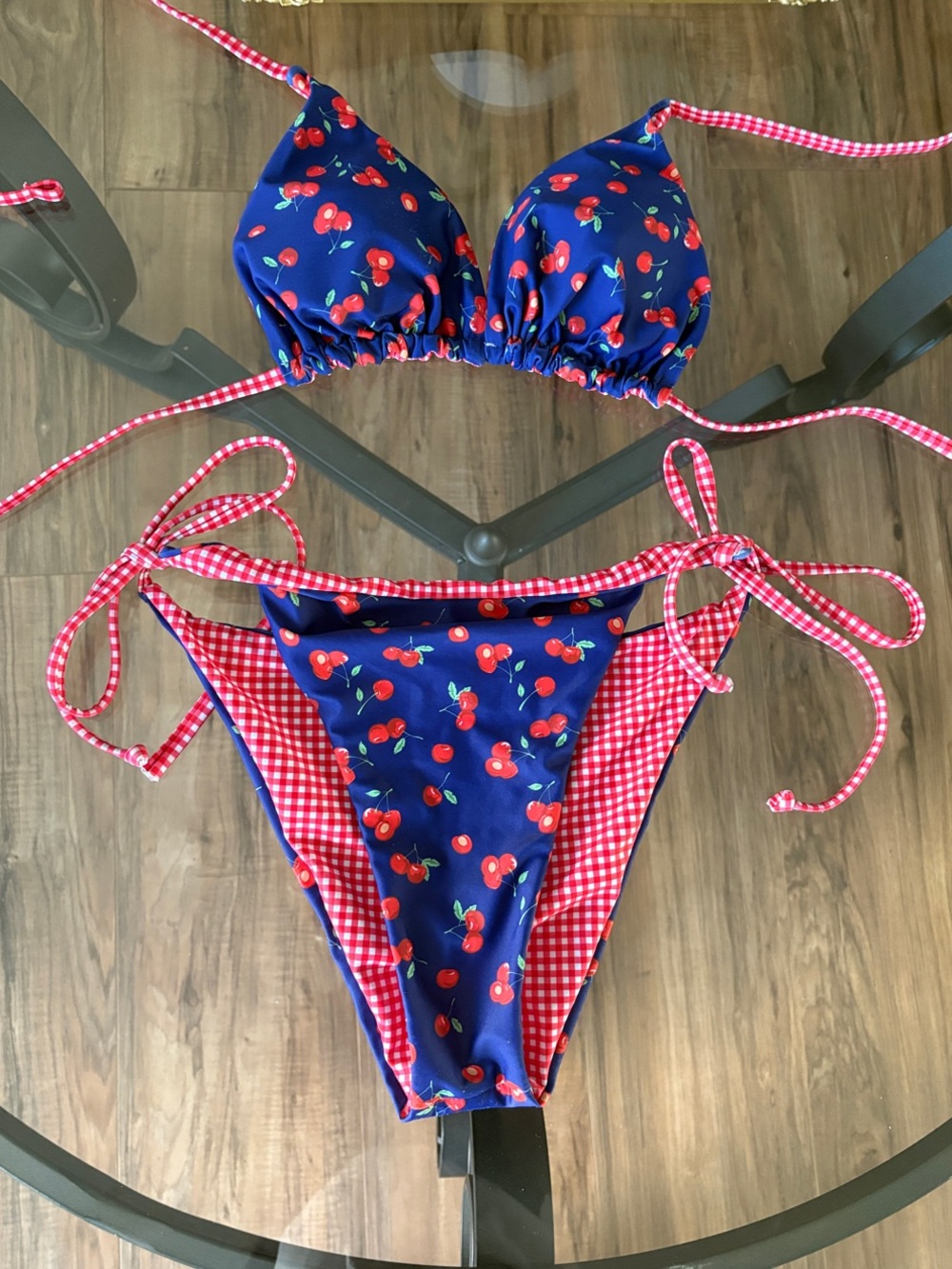 Navy Cherry Print/ Red White Interchangeable Bikini